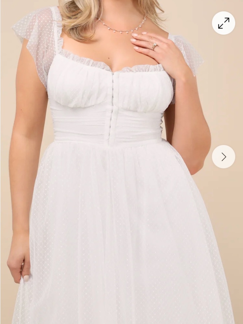 Lulus White Polka Dot Tulle Midi Dress M Square Neck Flutter Sleeve Zip - Picture 6 of 13